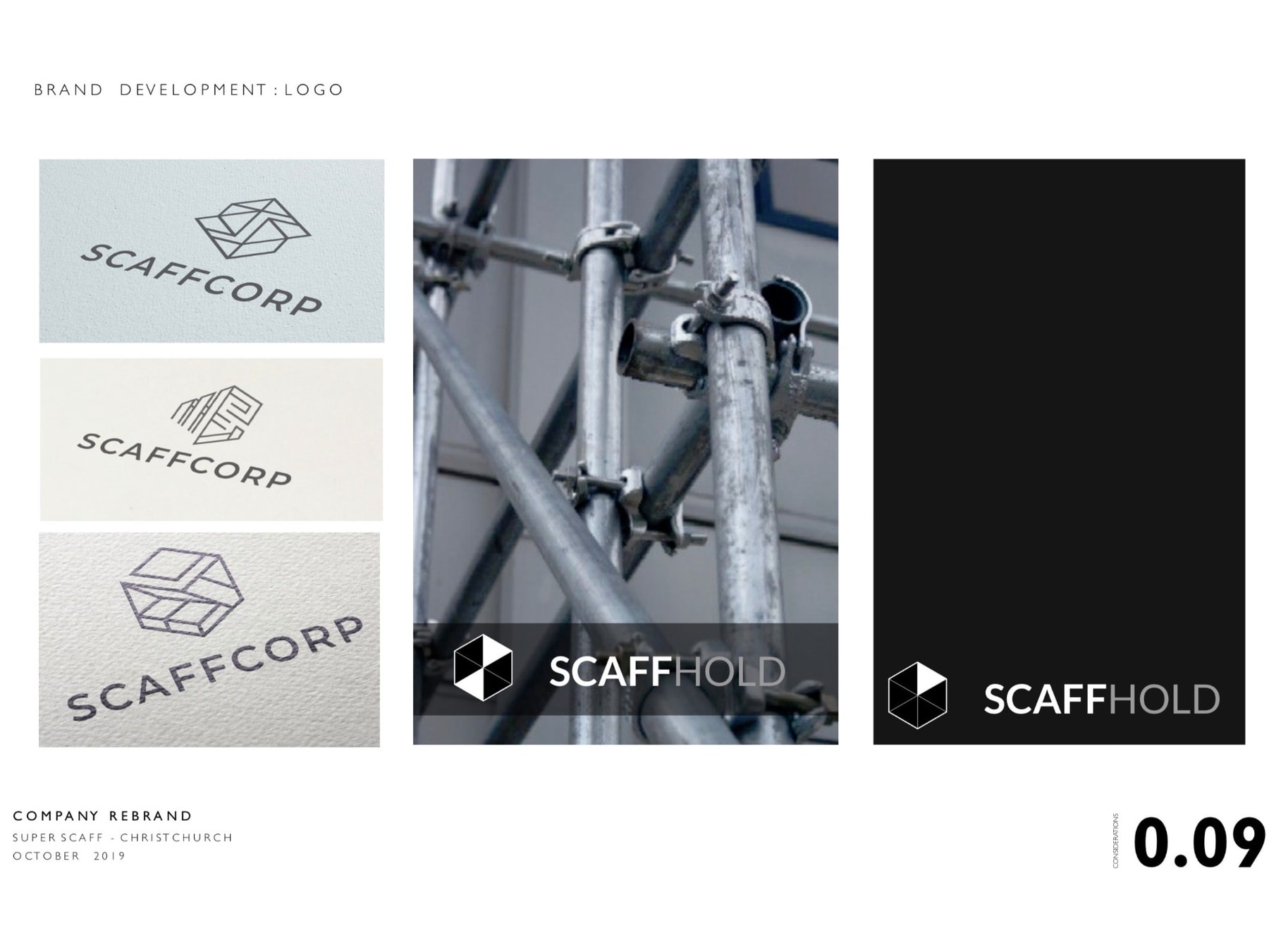 Scaffold rebrand – logo routes and naming exploration